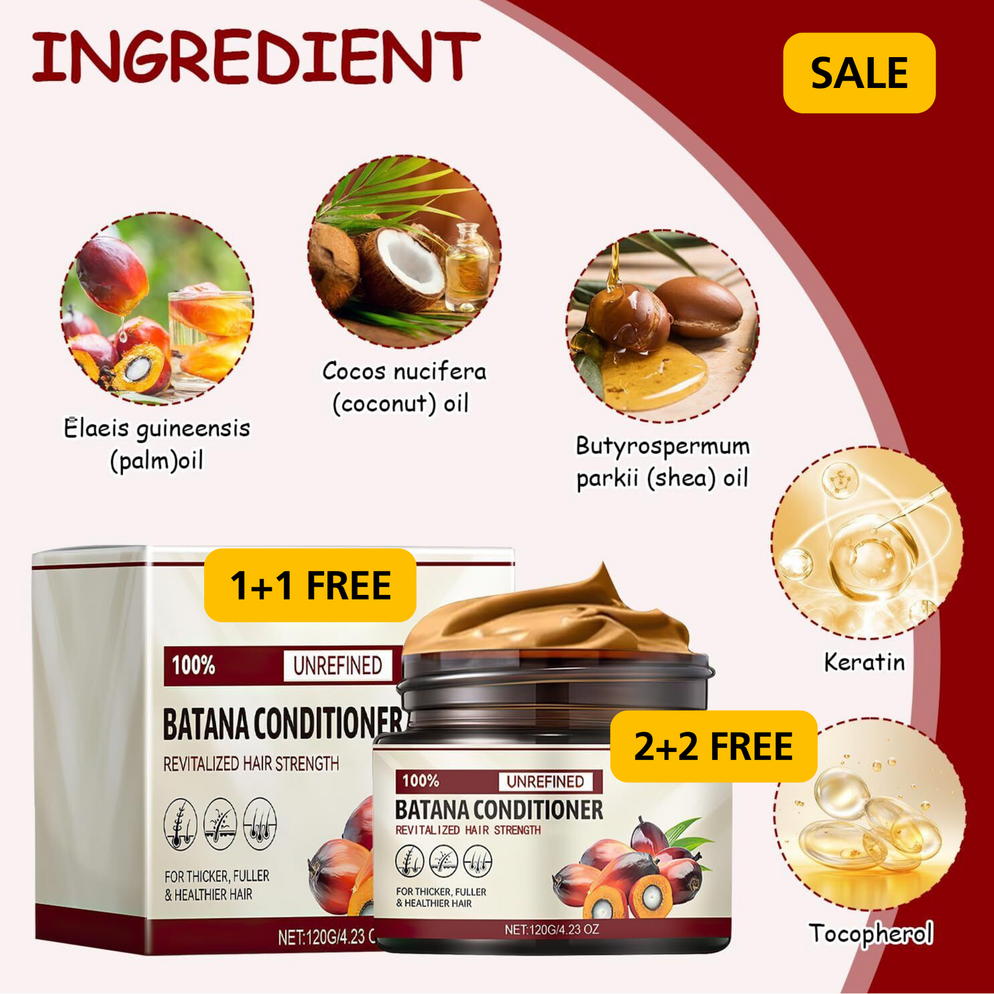 100% Pure Batana olie & shae butter! & coconut!  Super EFFECTIEF!